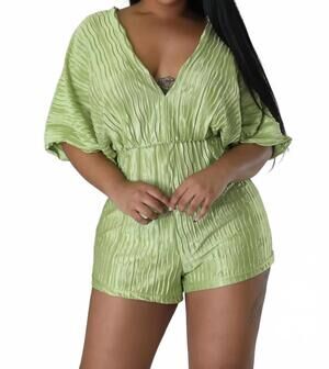 NEW HERS & MINE xalina plisse romper in kiwi